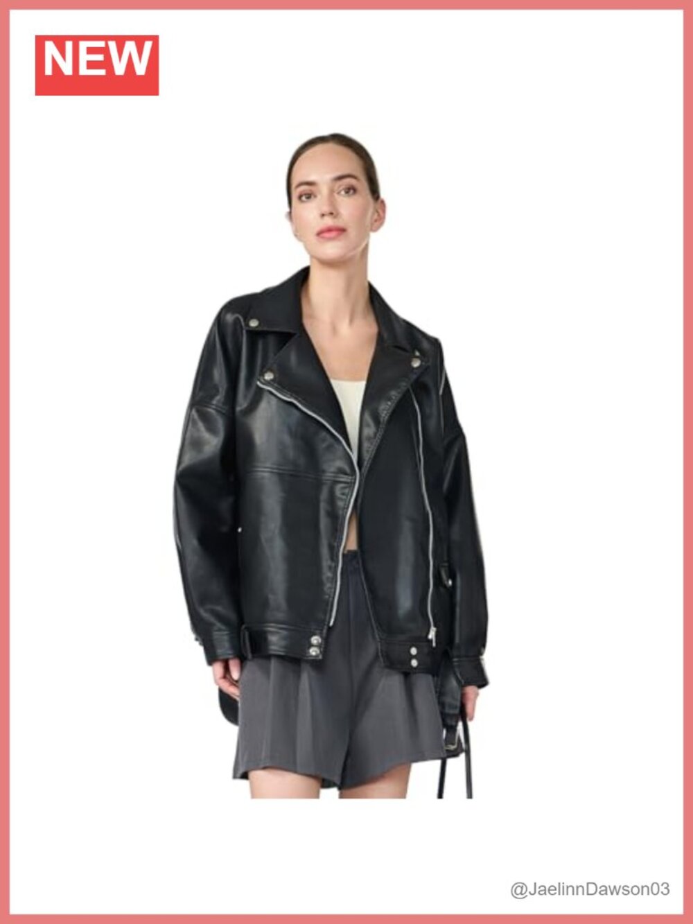 Faux Leather Cropped Motorcycle Biker Jacket Belts Zip Moto
